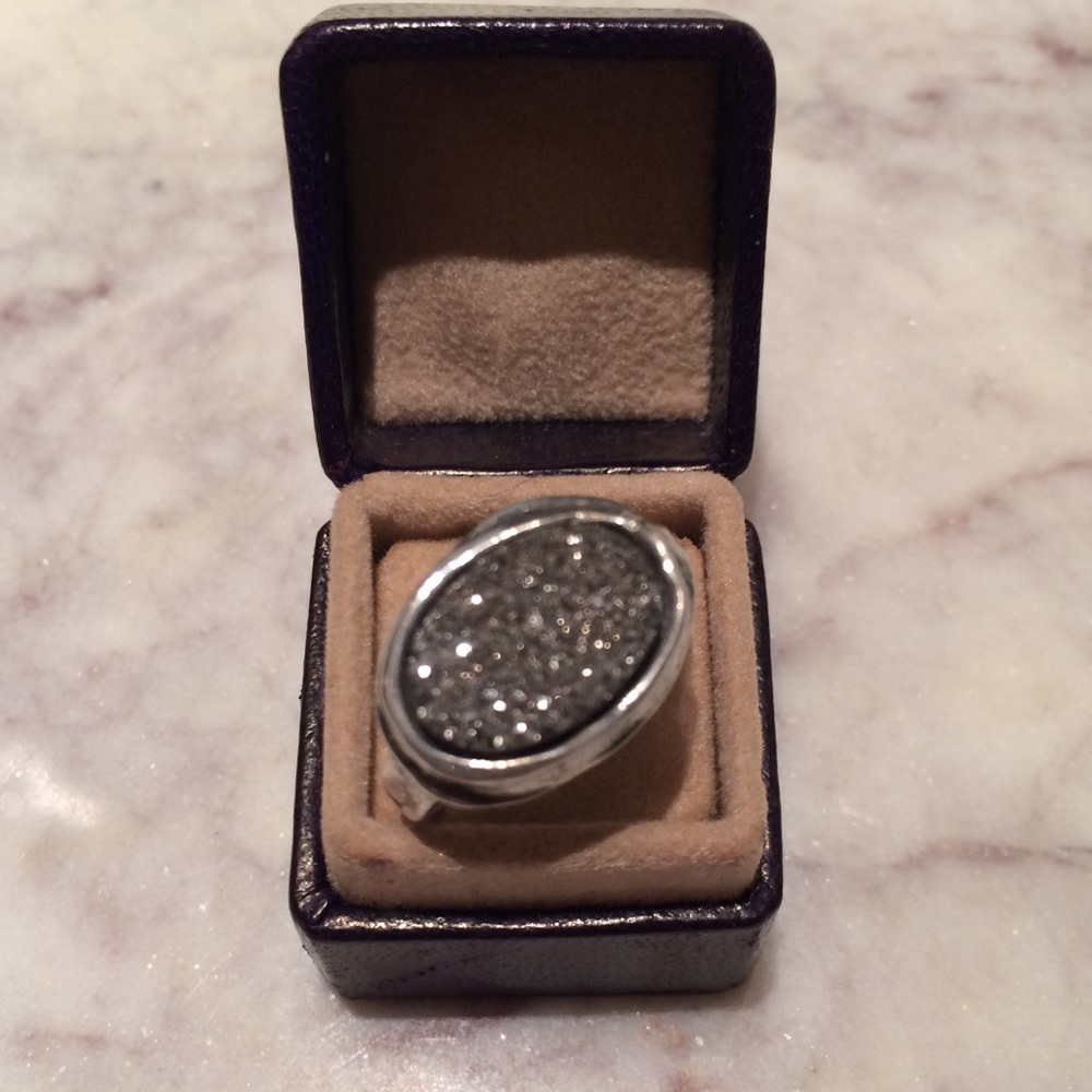 Sterling silver and black Druzy ring size 8